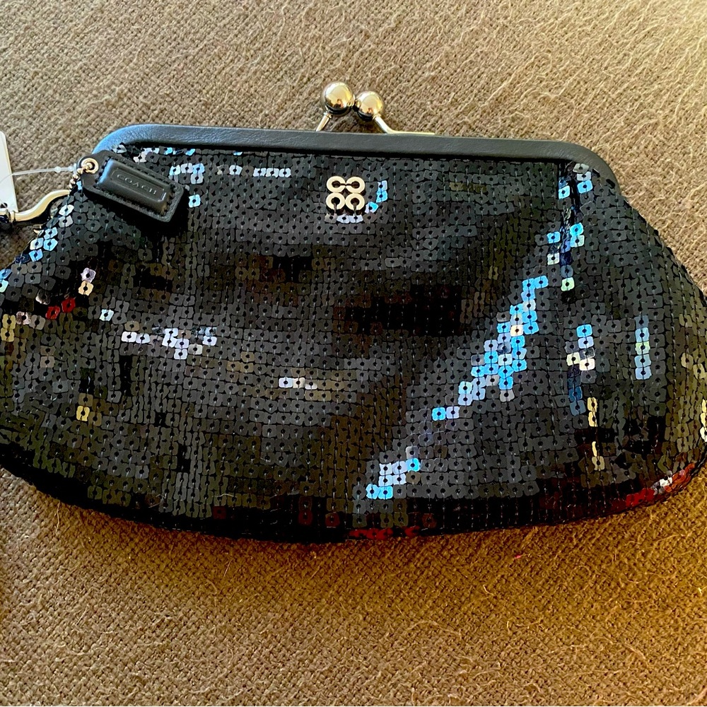 Coach sequin kiss lock clutch
